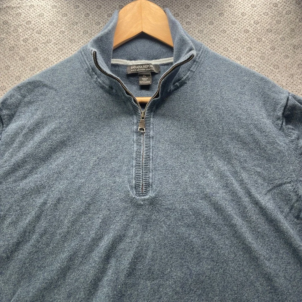 Banana Republic Pima Cotton Cashmere Quarter Zip Mock Neck Sweater Blue Mens XL